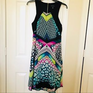 Keyhole-back multicolor dress.